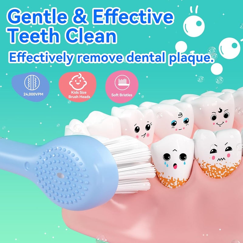 Seago Kids Electric Toothbrushes Rechargeable, Toddler Electric Toothbrush with Magnetic Charging, LED Observing Light, 8 Toothbrush Heads for Ages 2-4-6 Boys Girls (Navy Blue) - Image 3